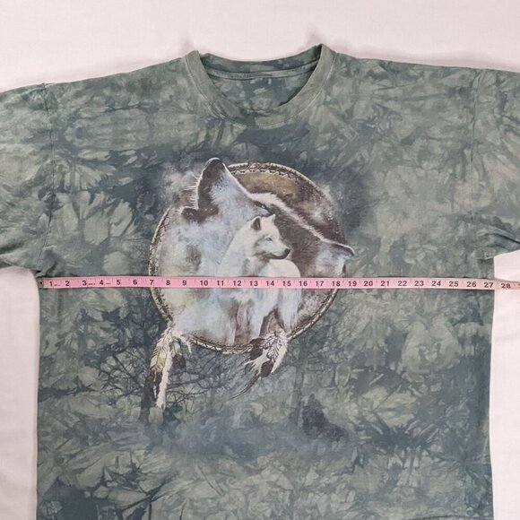 VTG Green Acid Wash Tie Dye Wolf Dream Catcher Graphic Tee Shirt - Picture 5 of 5